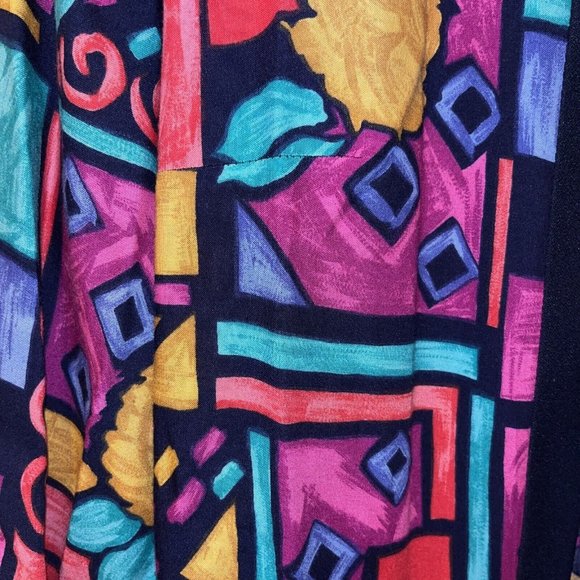 VTG 80’s Colorful Geo Pattern Open Cardigan 3/4 Sleeve Size 16 Petite Made USA - Picture 4 of 7